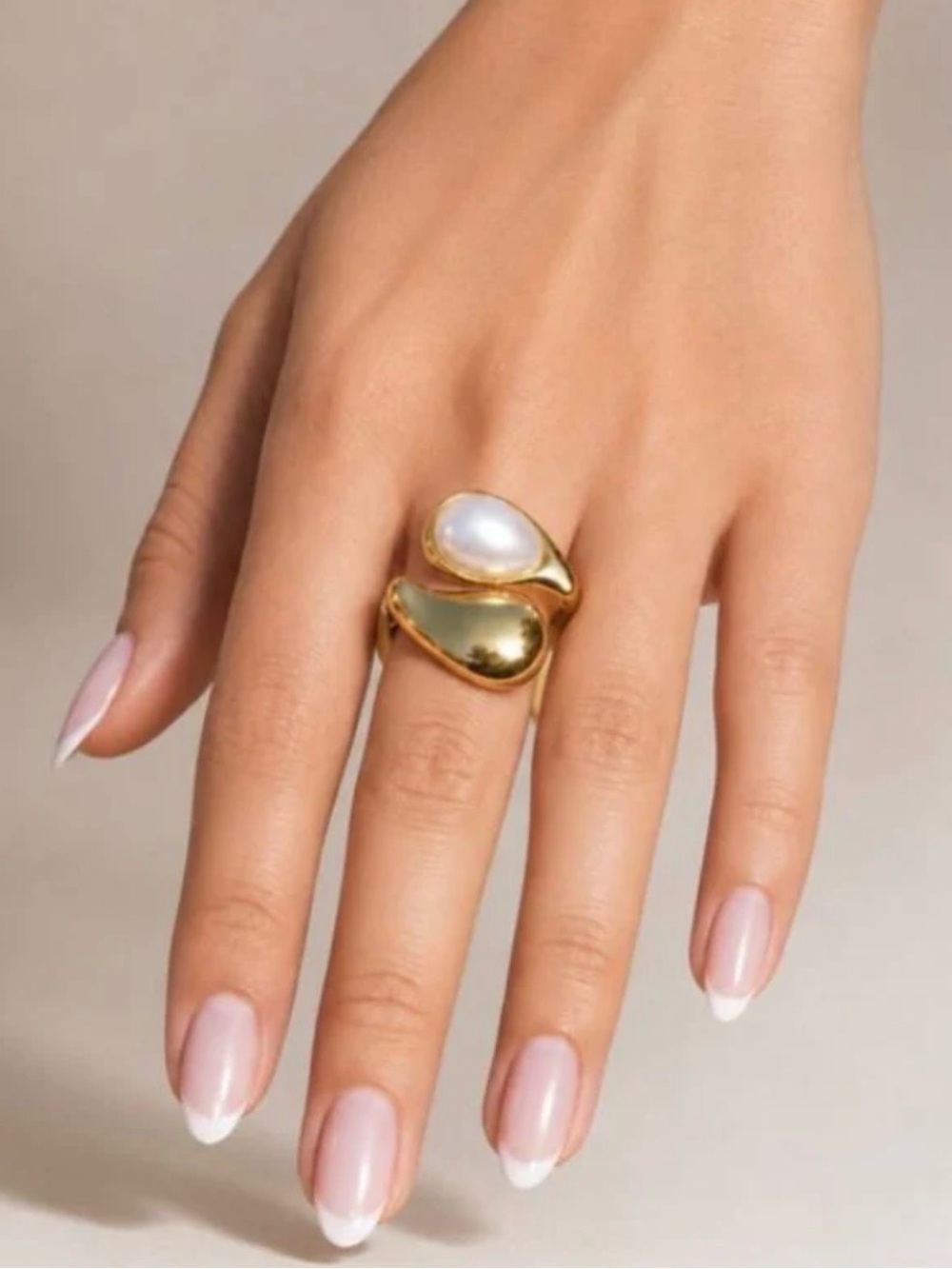 Gold Pearl  Stone Statement Ring - Fashion Jewelry